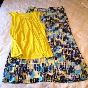 Evan Picone Maxi Skirt & Yellow Blouse Set